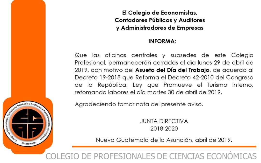 Cierre de Oficinas por Asueto del Día del Trabajo