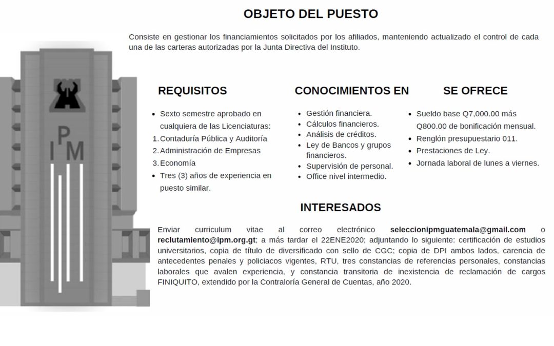 Oportunidad de Empleo: Encargado de Carteras.